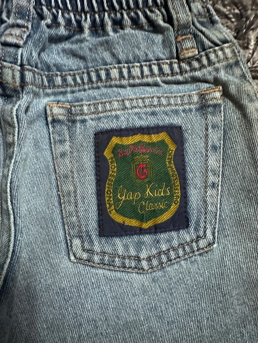 Vintage 90s Gap Kids Cotton Denim Baseball Embroidered Shorts Size 5